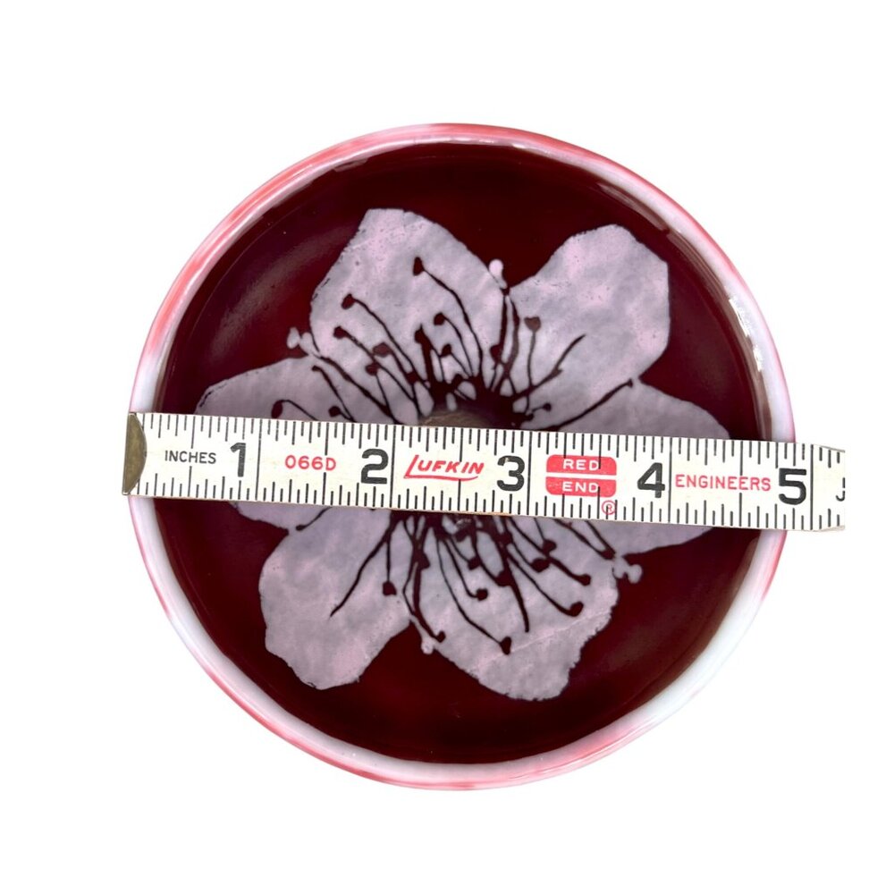 Kiku Handmade Fused Glass Bowl With Pink Cherry Blossom Design 5"Diameter - Picture 4 of 7